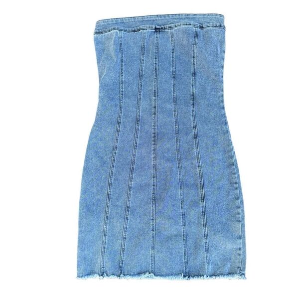 Women's Street Style Jean Stretchy Denim Tubetop Mini Dress Size XS - Picture 2 of 4